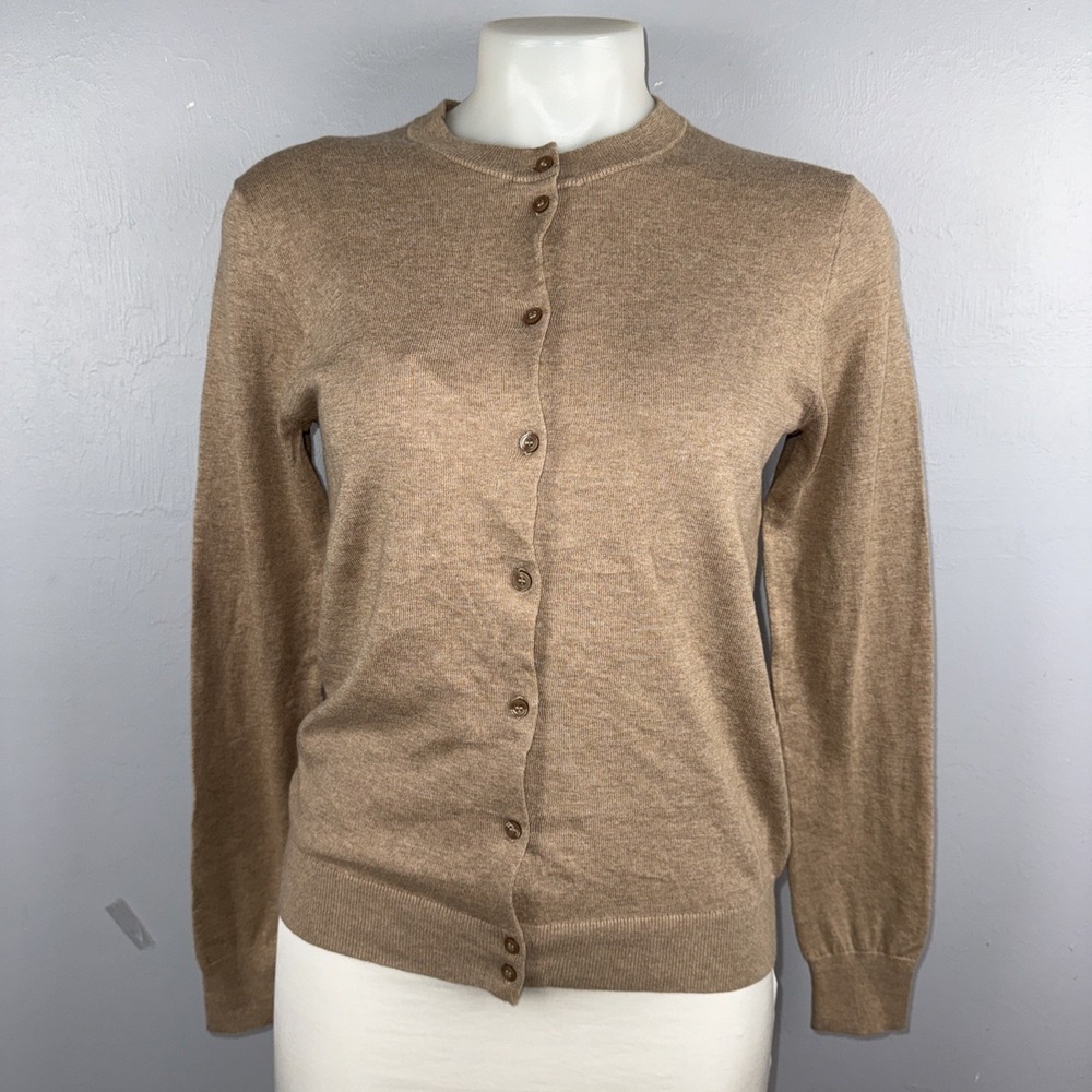 J.Crew Classic Cotton Cardigan Sweater Women's Small Heathered Mushroom Tan